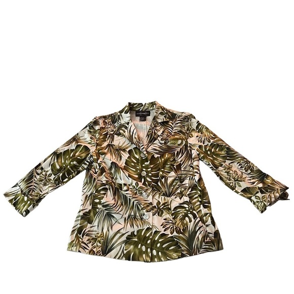 Requirements Spring Bouquet Green White Monstera Lined 4-Button Jacket 8 NWT - Picture 8 of 11